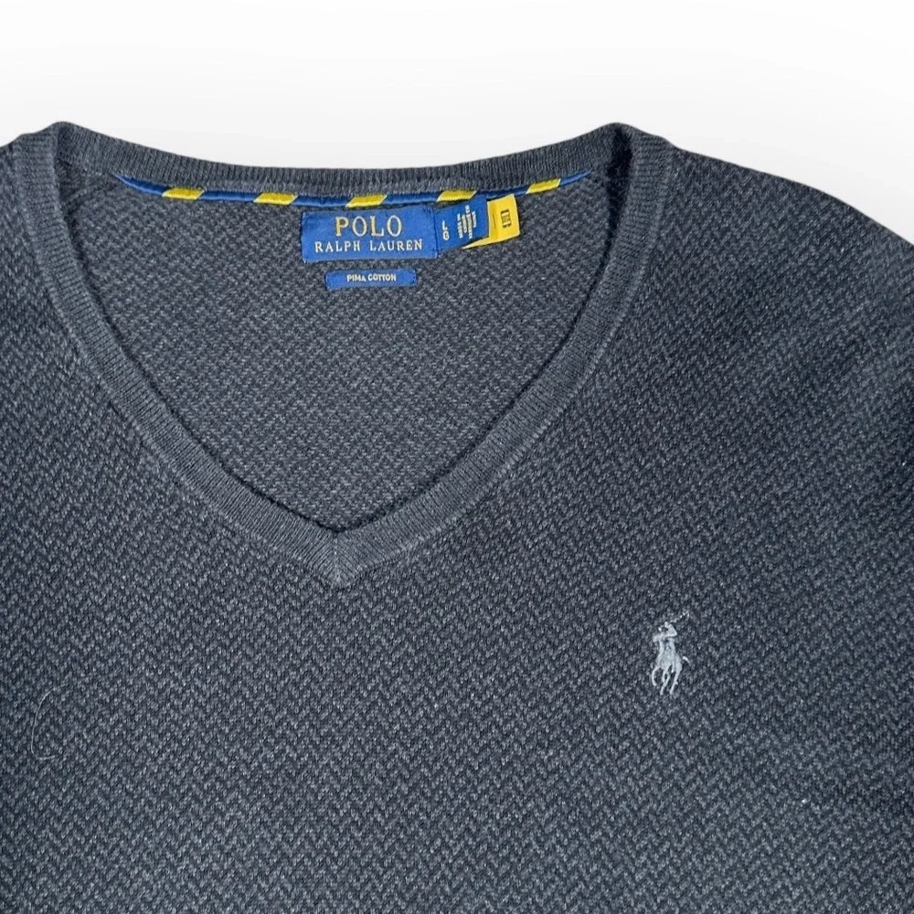 Polo Ralph Lauren Men's‎ V Neck Pima Cotton Sweater Dark Gray Heather Casual
